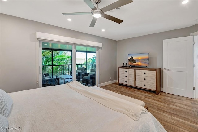 300 Palm Dr Unit 402, Naples, FL 34112 - bedroom with access to outside, wood finished floors, recessed lighting, baseboards, and ceiling fan