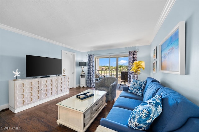 190 Turtle Lake Ct Unit 311, Naples, FL 34105 - living area with ornamental molding, dark wood-style floors, and baseboards