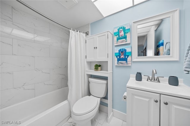 190 Turtle Lake Ct Unit 311, Naples, FL 34105 - bathroom with toilet, baseboards, shower / tub combo with curtain, vanity, and marble look tile flooring