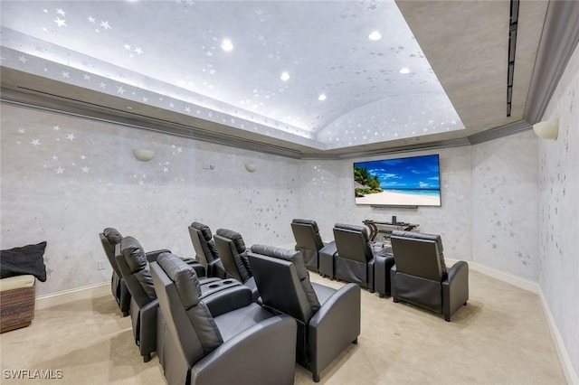 2745 1st St Unit 701, Fort Myers, FL 33916 - carpeted home theater with lofted ceiling, baseboards, and recessed lighting