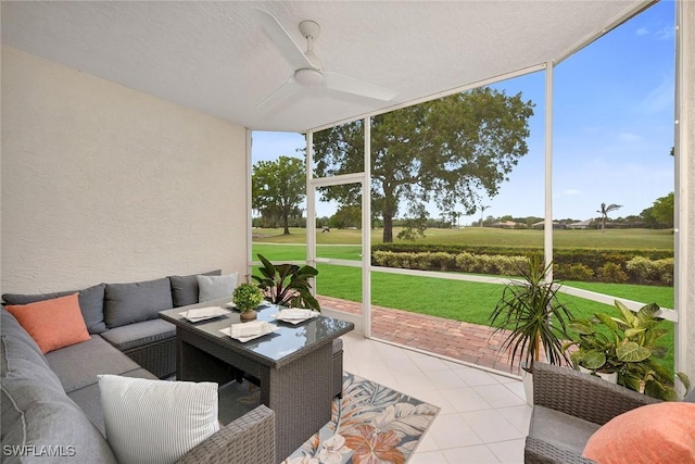 9087 Michael Cir Unit 9, Naples, FL 34113 - sunroom / solarium with ceiling fan, an outdoor hangout area, and golf course view