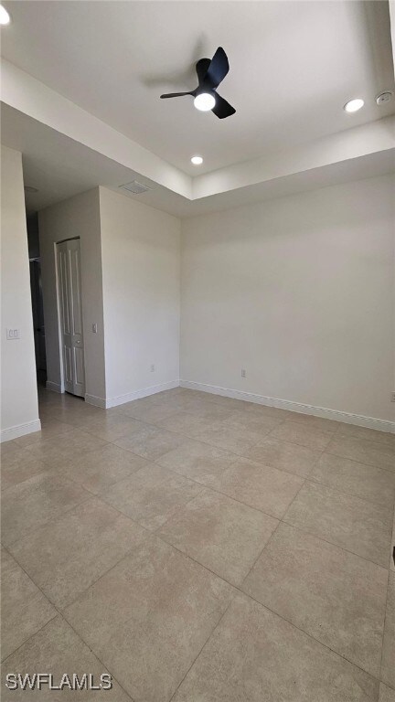 1019 Calvin Ave, Lehigh Acres, FL 33972 - empty room with recessed lighting, baseboards, a ceiling fan, a smoke detector, and light tile patterned flooring