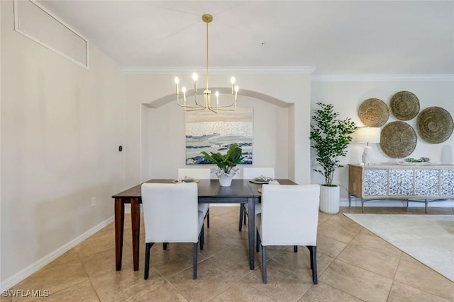 3159 Serena Ln Unit 102, Naples, FL 34114 - dining room featuring a chandelier, crown molding, tile patterned floors, and baseboards