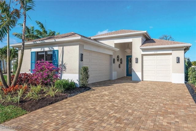 14496 Cumbria Ct, Fort Myers, FL 33905 - view of front of property with an attached garage, stucco siding, and decorative driveway