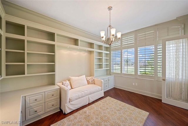 2630 Grey Oaks Dr N Unit B18, Naples, FL 34105 - living area featuring baseboards, a chandelier, and dark wood-style flooring