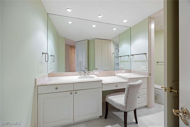 2630 Grey Oaks Dr N Unit B18, Naples, FL 34105 - full bathroom with marble look tile flooring, recessed lighting, vanity, and toilet