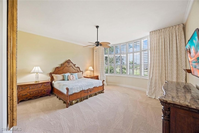 2630 Grey Oaks Dr N Unit B18, Naples, FL 34105 - carpeted bedroom with ornamental molding, baseboards, and ceiling fan