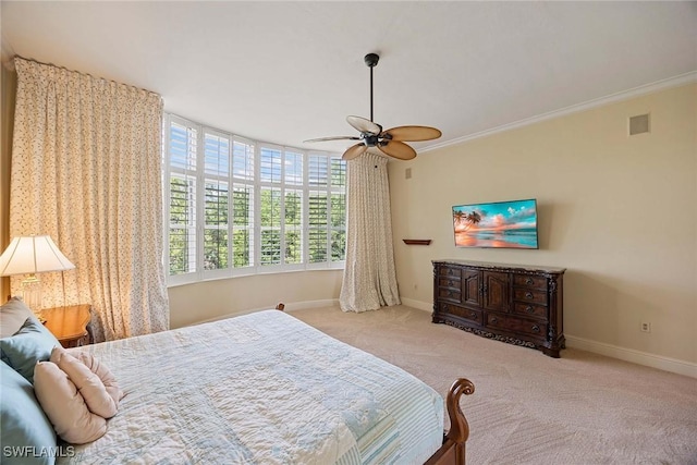 2630 Grey Oaks Dr N Unit B18, Naples, FL 34105 - carpeted bedroom featuring baseboards, a ceiling fan, and ornamental molding