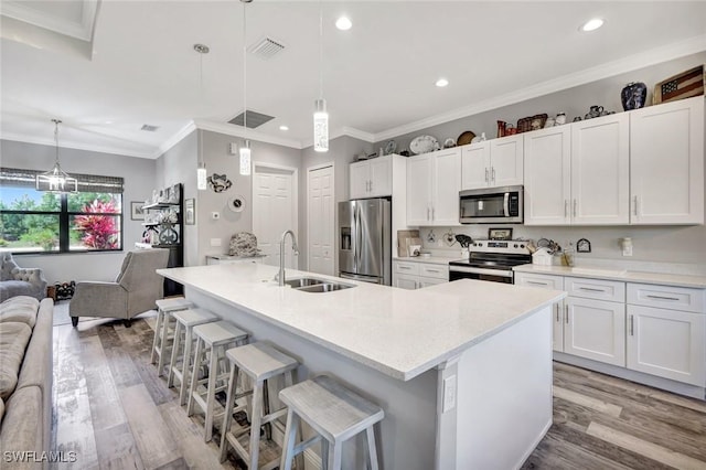 7824 7th Ter, Labelle, FL 33935 - kitchen featuring appliances with stainless steel finishes, a sink, light wood finished floors, open floor plan, and recessed lighting