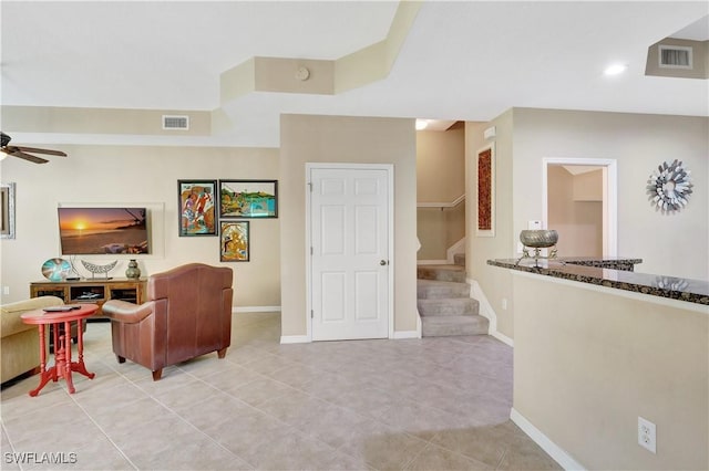 9820 Healthpark Cir Unit 101, Fort Myers, FL 33908 - interior space featuring a ceiling fan, light tile patterned floors, baseboards, and recessed lighting