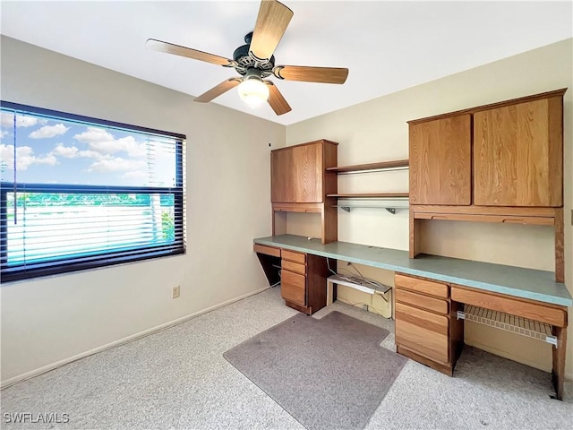 13264 White Marsh Ln Unit 3318, Fort Myers, FL 33912 - unfurnished office with built in study area, a ceiling fan, light carpet, and baseboards
