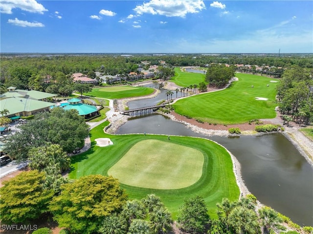 aerial view of a large body of water and a golf club