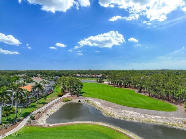 bird's eye view of a large body of water and a local golf course