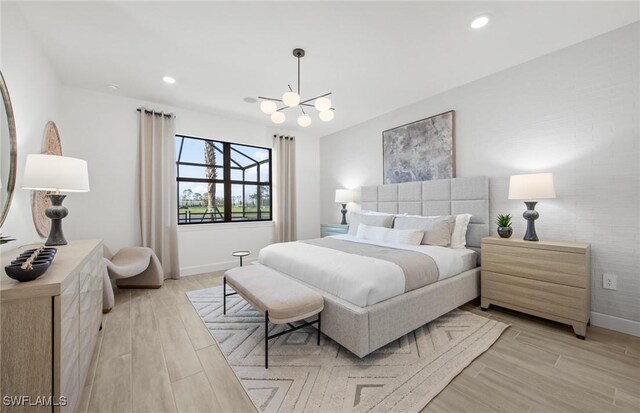12429 Basalt Ln, Alva, FL 33982 - bedroom featuring baseboards, light wood finished floors, a chandelier, and recessed lighting