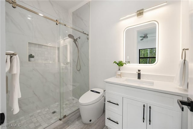 24131 Cock Robin Ln, Bonita Springs, FL 34135 - bathroom featuring a marble finish shower, vanity, and toilet
