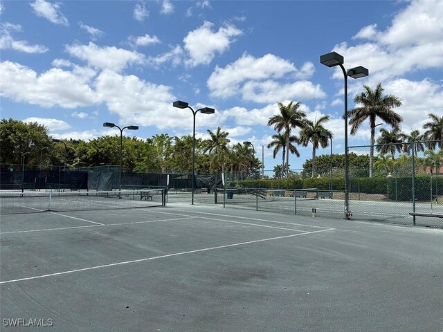 view of tennis court with fence
