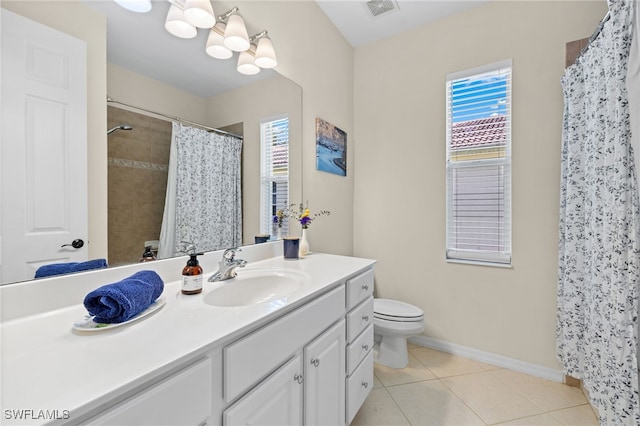 3932 Ruxton Rd, Naples, FL 34116 - bathroom featuring vanity, toilet, tile patterned flooring, baseboards, and a shower with curtain