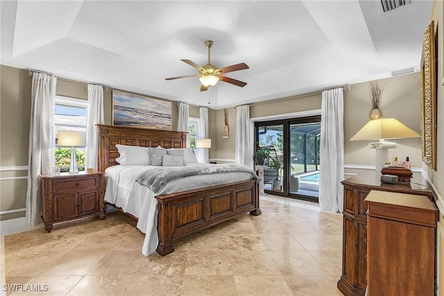 813 Saint Andrews Blvd, Naples, FL 34113 - bedroom with access to outside, a raised ceiling, and ceiling fan