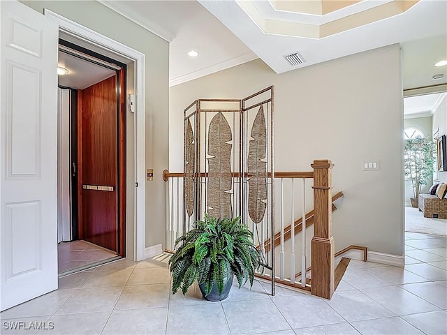 11256 Bienvenida Way Unit 6D, Fort Myers, FL 33908 - corridor with light tile patterned flooring, ornamental molding, baseboards, and recessed lighting