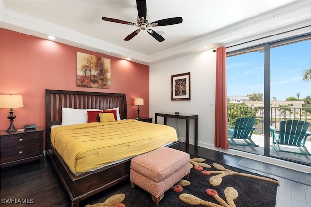5105 Rutland Ct, Cape Coral, FL 33904 - bedroom featuring access to exterior, wood finished floors, ornamental molding, baseboards, and recessed lighting