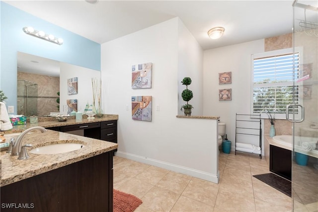 5105 Rutland Ct, Cape Coral, FL 33904 - bathroom with a stall shower, vanity, baseboards, and tile patterned flooring
