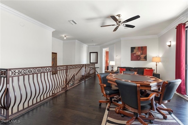 5105 Rutland Ct, Cape Coral, FL 33904 - dining room featuring a ceiling fan, wood finished floors, and ornamental molding