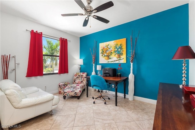 5105 Rutland Ct, Cape Coral, FL 33904 - home office with ceiling fan, baseboards, and tile patterned flooring