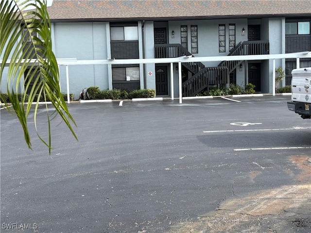 uncovered parking lot with stairs