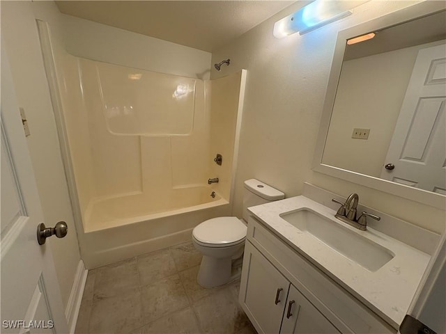 bathroom with toilet, vanity, and bathtub / shower combination