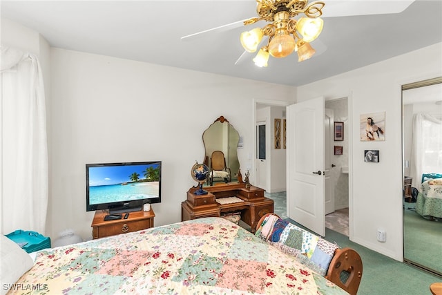 bedroom with carpet flooring and ceiling fan