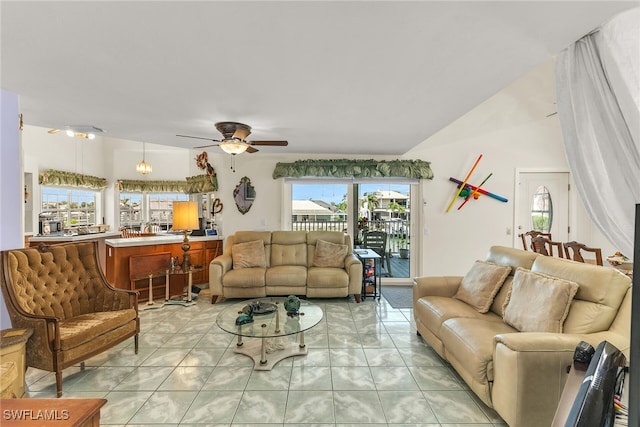 living room with ceiling fan