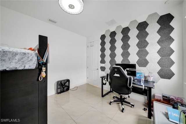 view of tiled home office