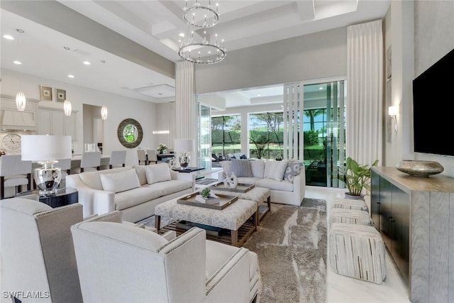 14179 Charthouse Ct, Naples, FL 34114 - living area featuring recessed lighting, a raised ceiling, and a chandelier