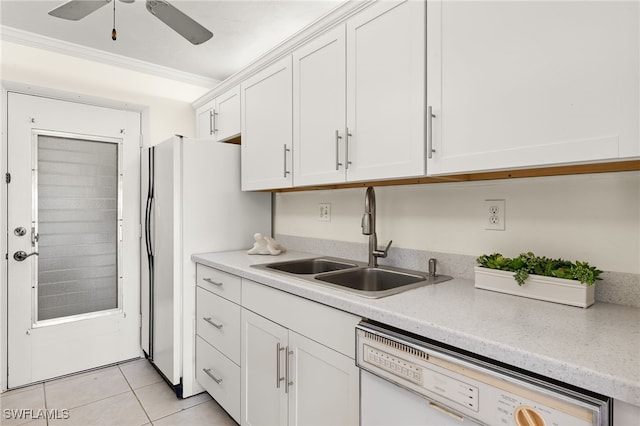 2150 Gulf Shore Blvd N Unit 701, Naples, FL 34103 - kitchen featuring dishwasher, a sink, white cabinetry, light countertops, and ceiling fan