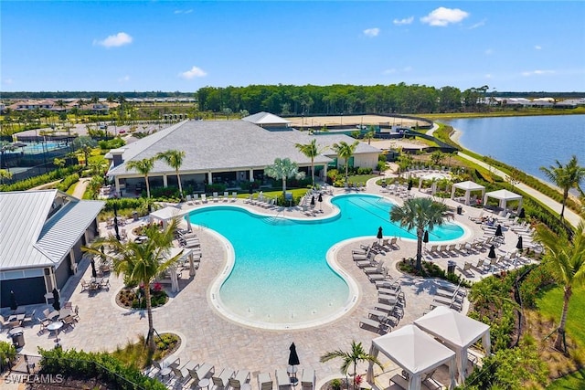 community pool with a water view
