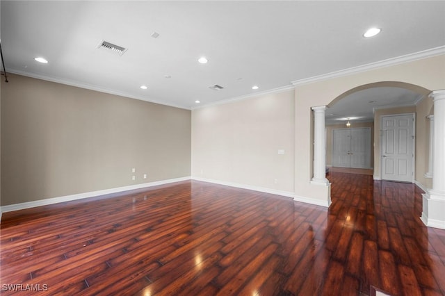 10310 Carolina Willow Dr, Fort Myers, FL 33913 - unfurnished room featuring decorative columns, arched walkways, wood finished floors, recessed lighting, and baseboards