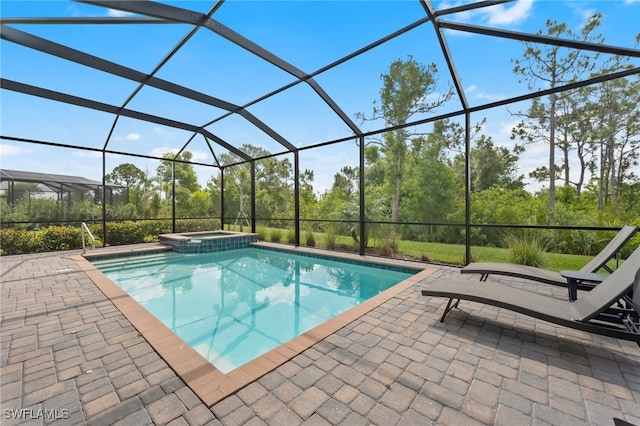 14860 Cherry Blossom Way, Punta Gorda, FL 33955 - view of pool with a patio, a pool with connected hot tub, and glass enclosure