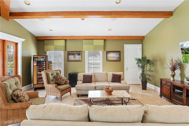 living room with baseboards and recessed lighting