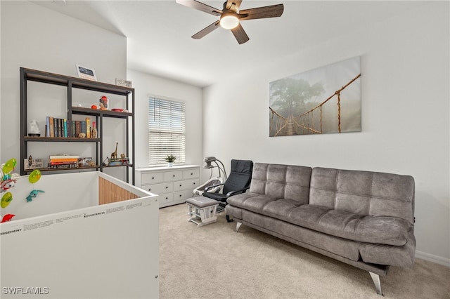 2780 Blossom Way, Naples, FL 34120 - living room featuring light carpet and a ceiling fan