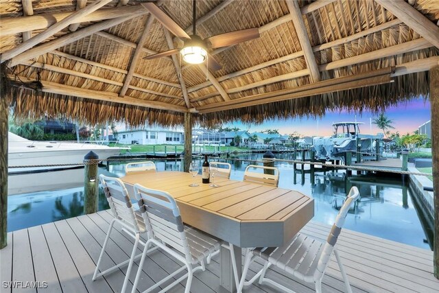 1428 SW 52nd Ln, Cape Coral, FL 33914 - dock featuring a gazebo, a water view, and boat lift