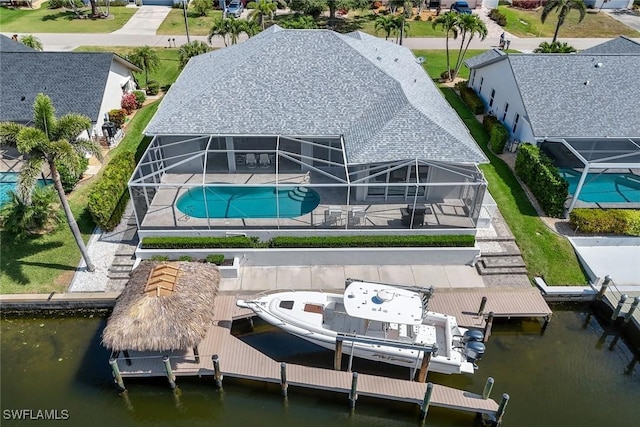 1428 SW 52nd Ln, Cape Coral, FL 33914 - view from above of property featuring a pool area and a large body of water