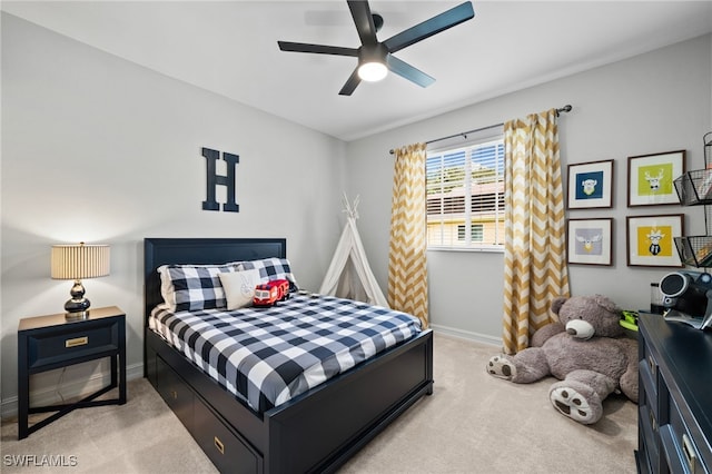 11730 Rosemount Dr, Fort Myers, FL 33913 - bedroom with light colored carpet, baseboards, and ceiling fan