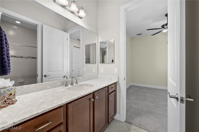 10626 Essex Square Blvd, Fort Myers, FL 33913 - bathroom featuring a ceiling fan, vanity, baseboards, and tile patterned floors