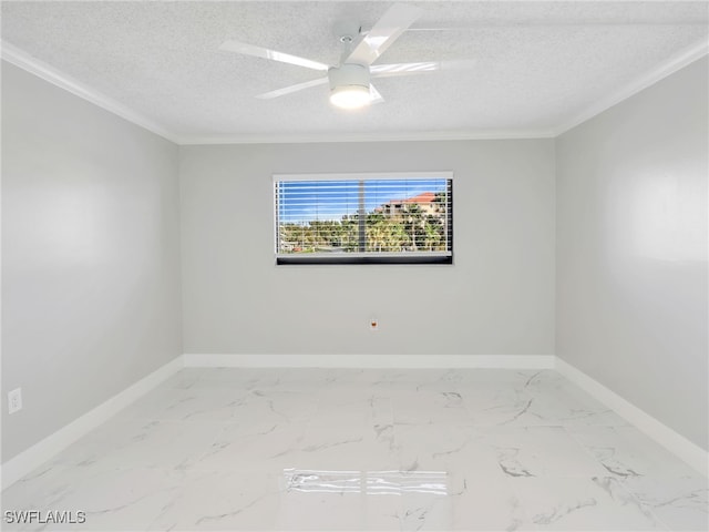 4280 SE 20th Pl Unit 207, Cape Coral, FL 33904 - unfurnished room with baseboards, crown molding, ceiling fan, a textured ceiling, and marble finish floors