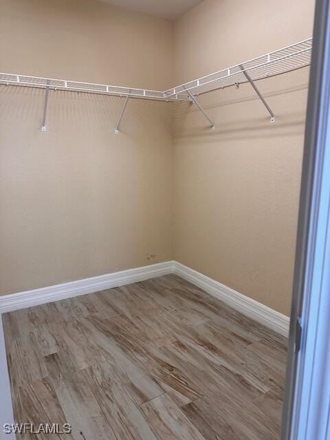 walk in closet with wood finished floors