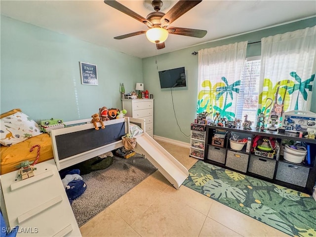 4002 Cascade Ln, Labelle, FL 33935 - tiled bedroom featuring a ceiling fan