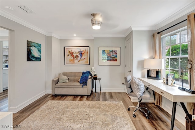3580 Windjammer Cir Unit 1603, Naples, FL 34112 - office area with wood finished floors, baseboards, ornamental molding, and recessed lighting