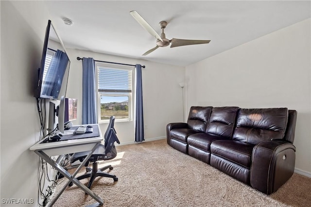 8118 Gopher Tortoise Trl, Lehigh Acres, FL 33972 - office area featuring carpet, baseboards, and ceiling fan