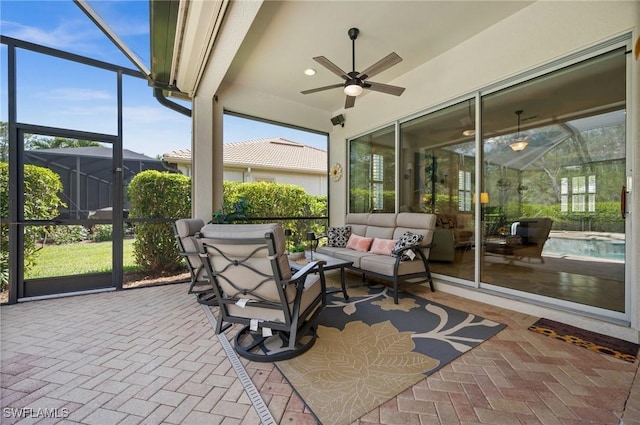 11265 Suffield St, Fort Myers, FL 33913 - sunroom / solarium featuring ceiling fan, an outdoor hangout area, and healthy amount of natural light
