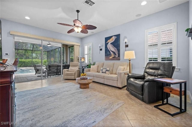 11265 Suffield St, Fort Myers, FL 33913 - living area featuring ceiling fan, tile patterned floors, a sunroom, and recessed lighting